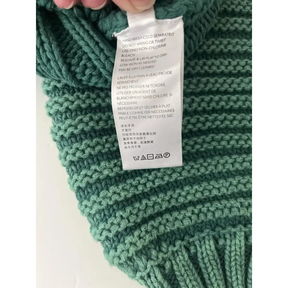 Free People Sweater Womens XS Green Cable Knit Mock Neck Cropped Cotton Raglan